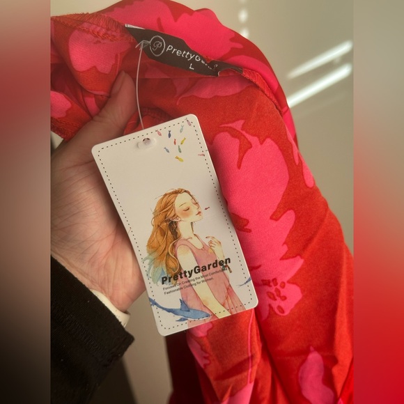 PRETTYGARDEN Women’s Summer Red Floral One Sleeve Maxi Dress - Picture 4 of 4